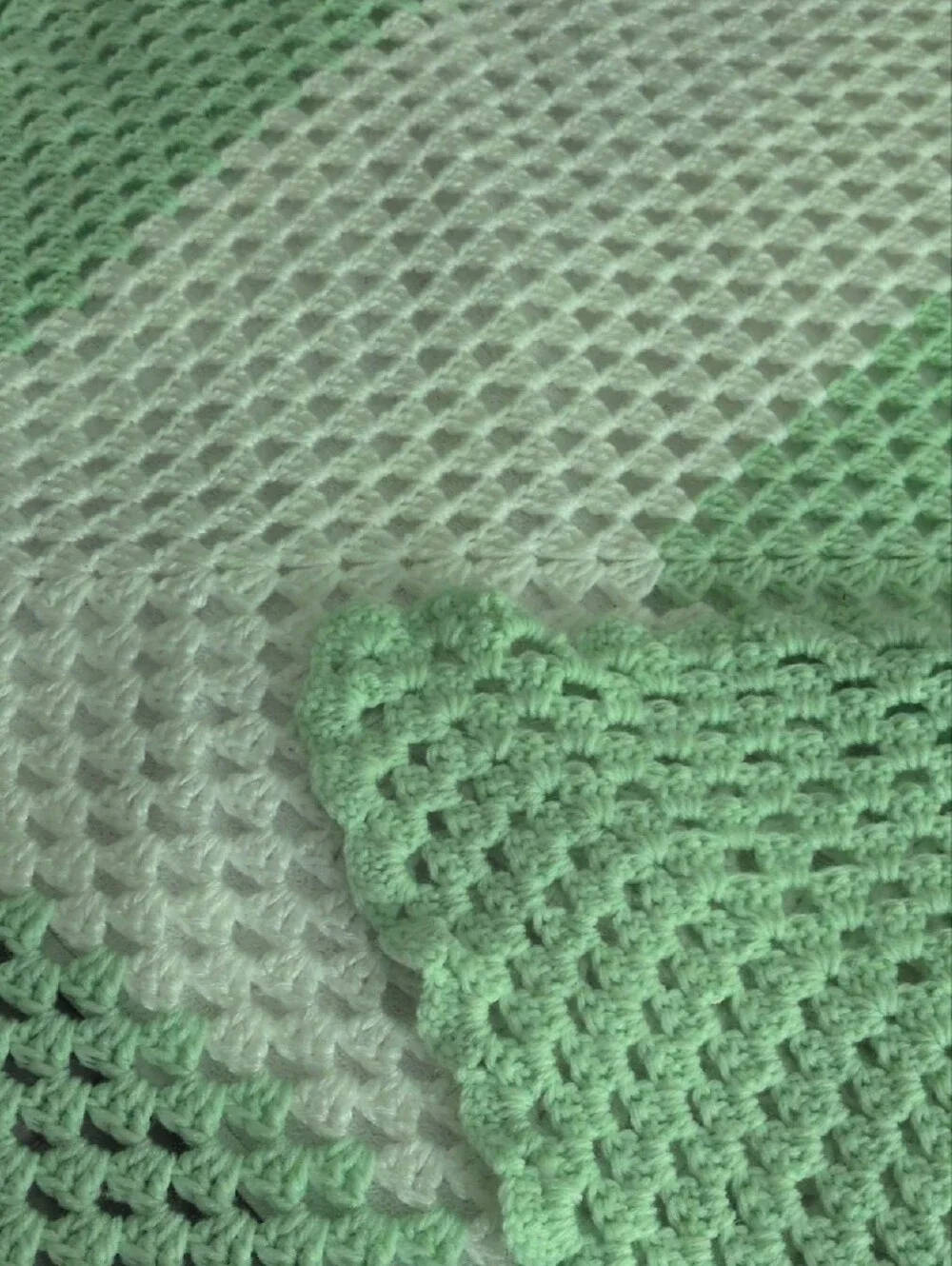Handmade Crochet Granny Baby Blanket in Mint Green and White